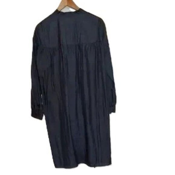 Eileen Fisher Washed Silk Mandarin Collar Shirt Dress Ocean Midi Dress - Picture 3 of 3